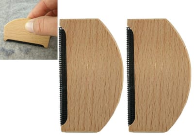 2 stuks - houten wolkam - Kasjmierkam - Stofscheermes - Haaroprichtende kam - Voor het verwijderen van pilling uit truien en kleding - Beukenkleur - 7.5*4.3 cm - Geschikt voor sjaals en kleding