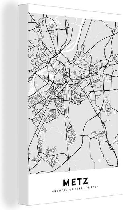 Canvas Schilderij Plattegrond - Metz - Stadskaart - Kaart - Frankrijk - 20x30 cm - Wanddecoratie