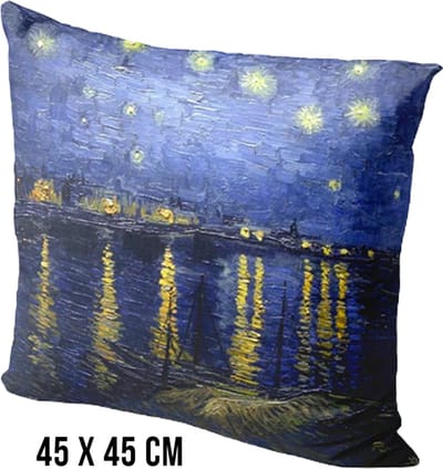 Allernieuwste.nl® Kussen Sterrennacht boven de Rhône Vincent Van Gogh - Kussenhoes polyester peach skin Perzikhuid - Kussenovertrek - Kleur Groen 45 x 45 cm