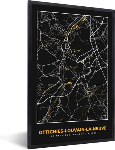 Fotolijst incl. Poster - Stadskaart - Plattegrond - Ottignies,Louvain-La-Neuve - Kaart - Goud - 40x60 cm - Posterlijst
