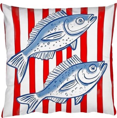Sierkussens - Kussentjes Woonkamer - 50x50 cm - Vissen - Verticale strepen - Blauw - Rood
