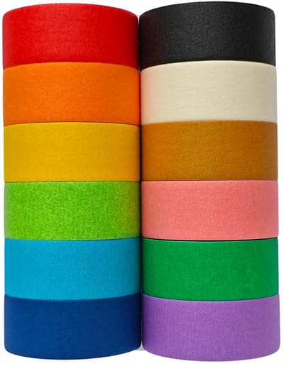Afplakband, kleurrijke afplakband, maskingtape, doe-het-zelf handwerk, papier, decoratieve plakband, knutselband voor kinderen, leraren, kunst, laboratoriumlabeling, 12 kleuren x 13 m x 25