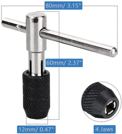 Dailygoods- Moersleutelset Hoge Kwaliteit - Verstelbare T-handvat - Metrische Kranen M3/M4/M5/M6/M8 - HSS Schroefloopgereedschap - Duurzaam Snel Staal - Eenvoudige Bediening - Tapset