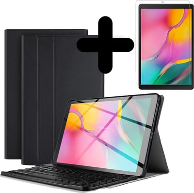 Hoes - Geschikt voor Samsung Galaxy Tab A 10.1 (2019) - Met Screenprotector - Toetsenbord Case - Keyboard Book Cover - Hoesje - Zwart