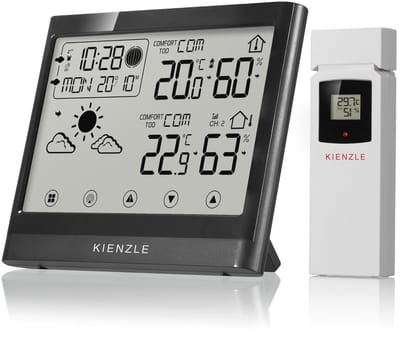 Digitaal draadloos weerstation met buitensensor en touch-display voor binnen- en buitentemperatuur, luchtvochtigheid en schimmelalarm