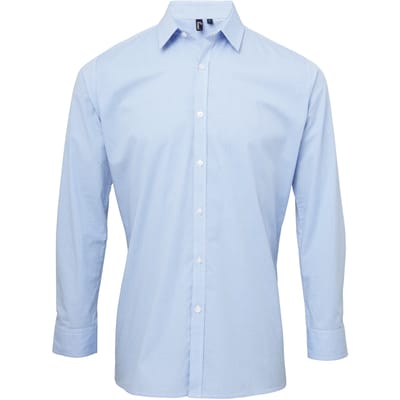 Premier Herenmicrocheck shirt met lange mouwen (Lichtblauw/Wit)