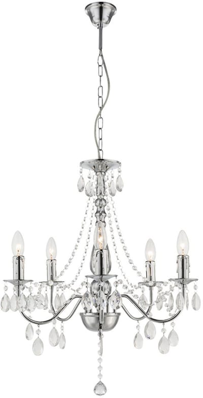 Kroonluchter Hanglamp Hanglamp Woonkamerlamp Eetkamerlamp, metaal chroom kristallen, 5 vlammen E14, DxH 51x143 cm