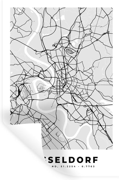 Muurstickers - Sticker Folie - Duitsland - Stadskaart - Plattegrond - Düsseldorf - Kaart - 20x30 cm - Plakfolie - Muurstickers Kinderkamer - Zelfklevend Behang - Zelfklevend behangpapier - Stickerfolie