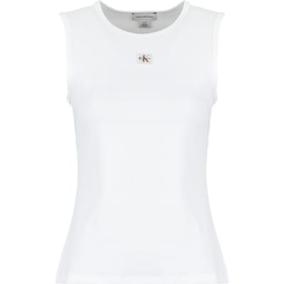 Calvin Klein Sl Woven Label 2x2 Tank Top Bright White Größe: M | Tanktops Outlet | Damen | Weiß
