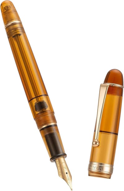Vulpen met Vacuüm Navulling, Extra Fijne Nib, Transparant Bruin Acryl, Grote Capaciteit en Cadeauverpakking voor Schrijven en Creatieve Projecten
