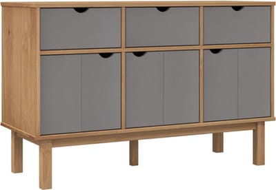 vidaXL - Dressoir - OTTA - 114x43x73,5 - cm - massief - grenenhout - bruin - en - grijs