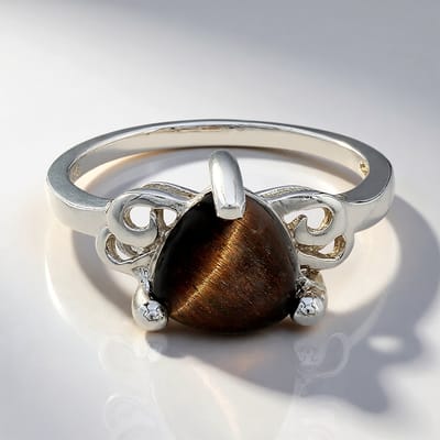 Cavill - Zilveren Ring met Rode Tijgeroog 1,31 ct Triljant Cabochon - 925 Sterlingzilver - Filigraan Design met Prong Zetting - Mexicaanse Edelsteen
