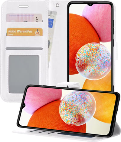 Hoesje - Geschikt voor Samsung Galaxy A14 - Luxe Bookcase - Walletcase Hoes - Portemonnee - Cover - Telefoonhoes - Wit
