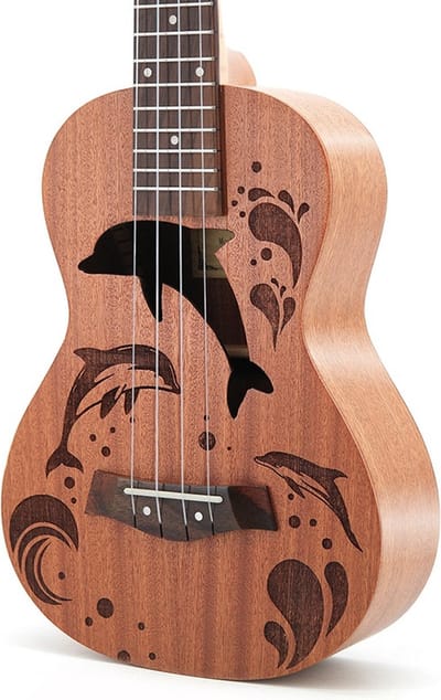 WK Dolfijnensnijwerk Concert Ukelele 23 inch -unieke Hoge kwaliteit toonnauwkeurigheid-hout met gouden textuur- Hoge hardheid en zeer duurzaam -Heeft van nature een hoge glans - Professionele studieUkelele-Inclusief accessoires