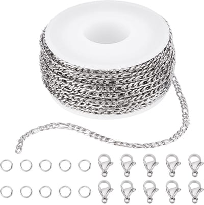 DIY 10M 32.8 Voet 3MM Zilveren Ketting Roll Figaro Kettingen Ketting Ketting Roestvrij Staal Kabel Lange Craft Link Chain Bulk Voor Sieraden Maken Kettingen Kettingen Armbanden Crafting