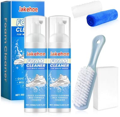 Dailygoods - flintronic Schoenreiniger, 100 ml No-Rinse White Trainer Cleaner Foam, Schoenreinigingsset met borstel handdoek, Sneaker Cleaner voor witte schoenen, leer, gebreid, laarzen, canvas, suède, PU