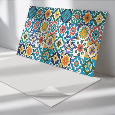 Wallfluent Vinyl Wandpaneel - Bloemen- en geometrische patronen PVC Muurpaneel - 120 cm x 60 cm - Geel PVC wandpaneel - 1 stuk - Rechthoekig Wandbekleding Vinyl - Patroon Wandpaneel - Zelfklevende Wandbekleding - Wandpaneel Keuken en Badkamer