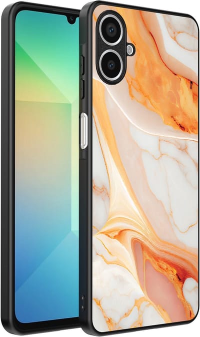 Smartphonica Telefoonhoesje Geschikt voor Samsung Galaxy A06 met marmer opdruk - TPU backcover case marble design - Oranje geschikt voor Samsung Galaxy A06