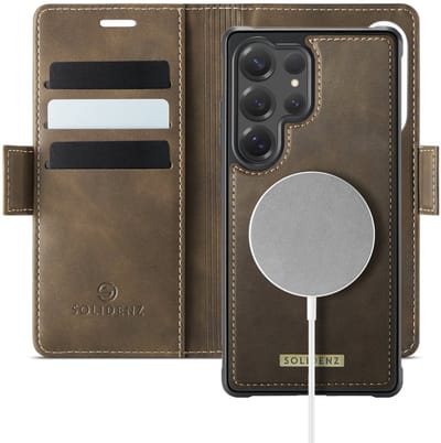Solidenz Luxe 2-in-1 Wallet Hoesje geschikt voor Samsung Galaxy S25 Ultra - Geschikt voor MagSafe Hoes - Afneembare Case - Bruin