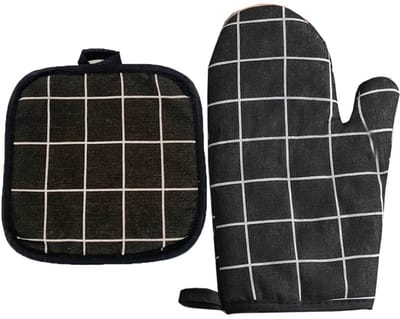 Geruite Ovenwanten & Pannenlappen Set - 2 Stuks | Hittebestendig, Anti-Slip & Wasbaar | Voor Keuken, Bakken & BBQ