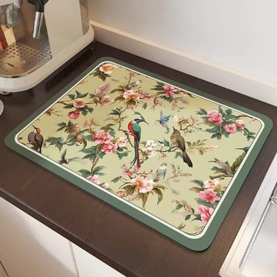 Afdruipmat/superabsorberende afdruipmat voor de keuken/droogmat/antislipmat voor op het aanrecht, geschikt voor koffiemachine, servies, bar, werkblad 30 x 40 cm Bloemen en vogels 5