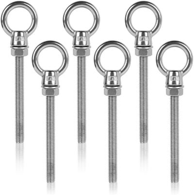 Dailygoods- Oogbout M10 - 6 stuks - Roestvrij Staal - Totale Lengte 148 mm - Schroefdraadafstand 100 mm - Schokbestendig - Oogschroef