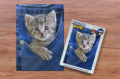 Puzzel Een kitten in een denim jeans - Legpuzzel - Puzzel 1000 stukjes volwassenen