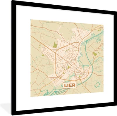 Fotolijst incl. Poster - Stadskaart - Kaart - Lier - Plattegrond - Vintage - 40x40 cm - Posterlijst