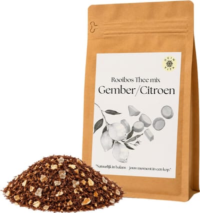 Rooibos Thee Gember & Citroen 100g – Cafeïnevrije Rooibos Melange – Frisse Citrus & Kruidige Gember – Losse Thee – Ocin Vita