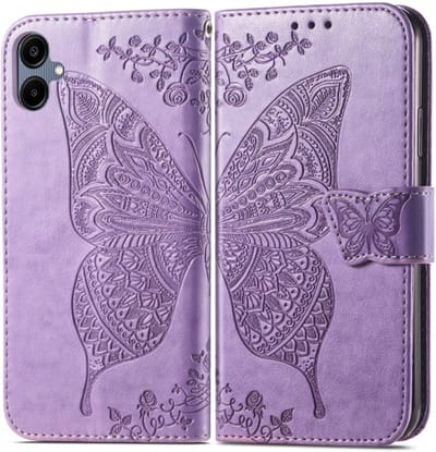BoekCover Hoes Etui geschikt voor Samsung Galaxy A06 - A07 Vlinders Paars