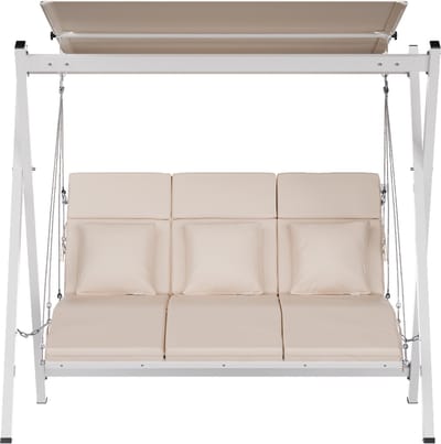 Blumfeldt FlexiSwing 3-persoons tuinschommel - Schommelstoel voor buiten met verstelbare rugleuning & luifel, 240 kg draagvermogen, weerbestendig stalen frame, dikke kussens voor comfort - voor Tuin voor Terras