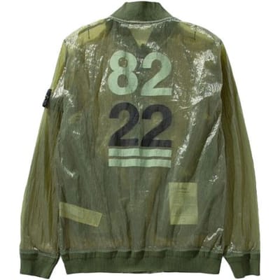 Stone Island 40e Verjaardag Serie SS22 40e Verjaardag Herdenkingsthema Effen Kleur Metaalprint Logo Nummer Rits Jas 7615433Q2-V0058 M gray