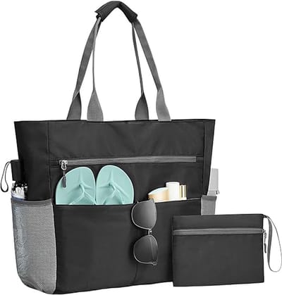 Gestreepte Grote Strandtas met Extra Etui - Lichtgewicht Zwembadtas - Meerzakken Schoudertas voor Reizen Zwemmen Vakantie