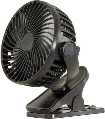 Fullcomfort A-Flow Clip-On Mini ventilator - Zwart - USB ventilator - Draadloze ventilator - Oplaadbare ventilator - Kinderwagen Ventilator - Ventilator met klem - USB Oplaadbaar - Stil - Draaibaar - 3 Windsnelheden