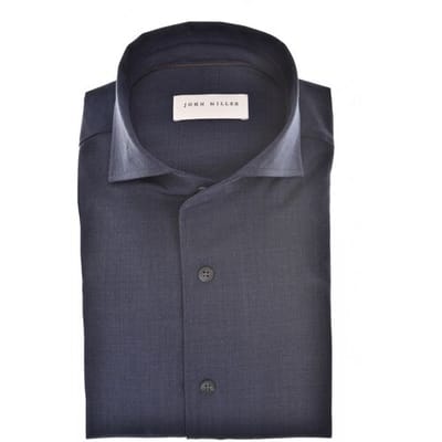 John Miller Overhemd Schiller Collar Faux-Uni Fine Stretch Wool Blend Donker Blauw / male