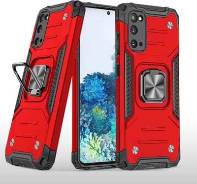 Hoesje Geschikt Voor Samsung Galaxy S20 Hoesje - Heavy Duty Armor hoesje Rood - Galaxy S20 silicone TPU hybride hoesje Kickstand ringhouder met Magnetisch Auto Mount