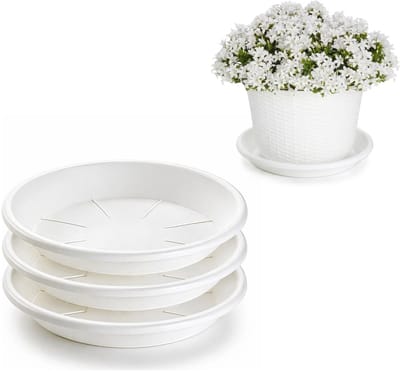 Plasticforte plantenpot onder schotel / opvang schaal - 3x - wit - dia 26 cm - Kunststof - voor een pot met dia 30/35 cm
