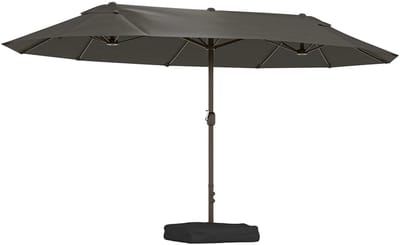 Archi Dubbele Parasol - Zonnescherm - 4,55 x 2,65 M – Grote Rechthoekige Tuinparasol – Met Kruisvoet en Zandzakken – Grijs