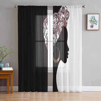 Zwarte Vrouw Zwart Wit Transparante Gordijnen voor Woonkamerdecoratie Raamgordijnen voor Keuken Tule Voile Organza Gordijnen W135 x H115cm x1 white