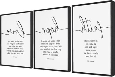 Bijbelverzen Canvas Set - Religieuze Muurkunst - Woonkamer Decoratie - 3-Delig Ingelijst - 16x24 Inch - Zwart