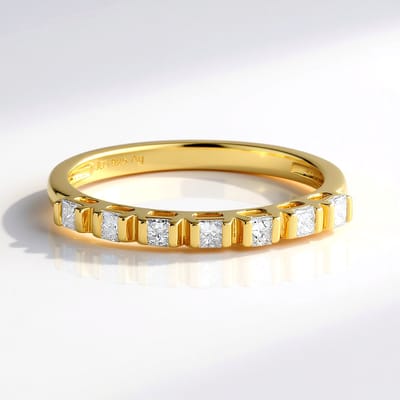 Cavill - Zilveren Ring - 925 Sterling Zilver Verguld - 7x I3 (H) Princess Diamanten 0,378 ct - Smalle Moderne Ring Dames Luxe