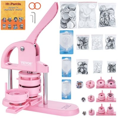 VEVOR Button Maker 25/32/58 mm 3-in-1 Pin Maker, 300 stuks Button Maker Onderdelen, Button Maker Machine met Panda Spellbook, Ergonomische Punch Set met Boog Handvat, voor DIY Cadeaus voor Kinderen
