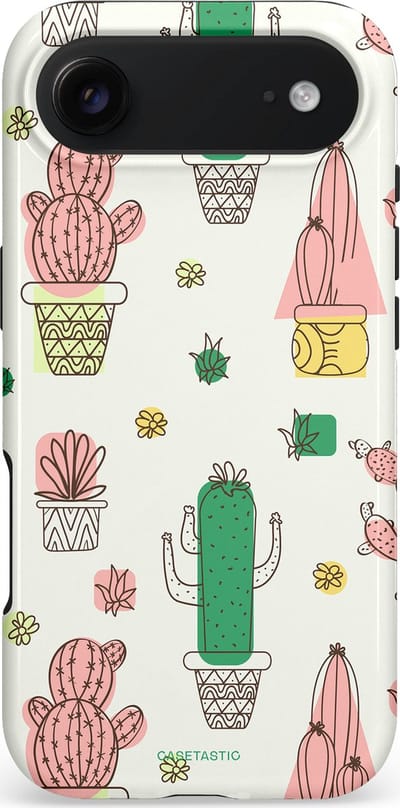 Casetastic hoesje geschikt voor Apple iPhone Air - MagSafe - Dubbellaagse bescherming - Vrolijke cactus - Fashion Case - Wit Groen Beige Lichtgrijs