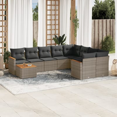 vidaXL - 10-delige - Loungeset - met - kussens - poly - rattan - grijs