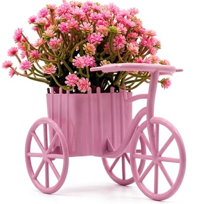 Roze kunstbloemen mini fiets met bloempot kunstbloemen decoratie voor bureau tafel interieur ornament