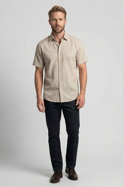 Giordano – Puglia – Heren – Korte mouwen – Grafische print - Overhemd – Beige - 616861-80