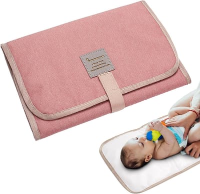 Draagbaar Verschoonmatje - Baby Verschoonkleed - Onderweg Luiers Verwisselen - Drievoudige Waterdichte Laag - 31 x 21 cm - roze