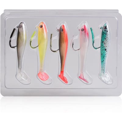 5 stuks Enkele Haak T-Staart Vislokaas Jigkop Bionisch Vis Aas Plastic Zacht Aas 9CM gray