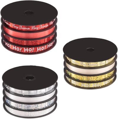Fééric Lights and Christmas Kerst Lint - Set van 3 stuks - Kerstlint - Cadeauversiering - 10mmx5m - Rood/Goud/Zilver