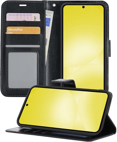Hoesje - Met Pasjeshouder - Geschikt voor Samsung Galaxy A56 - Luxe Bookcase Portemonee - Flip Case - Kunstleer Book Case - Flipcase - Book Cover - Walletcase - Portemonneehoes - Telefoonhoesjes - Zwart